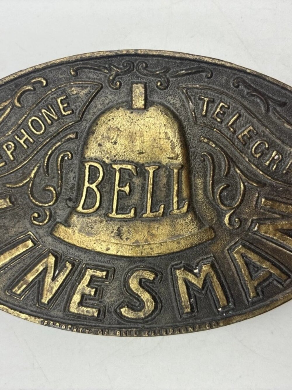 Vintage Bell Telephone Linesman Brass Belt Buckle Telegraph